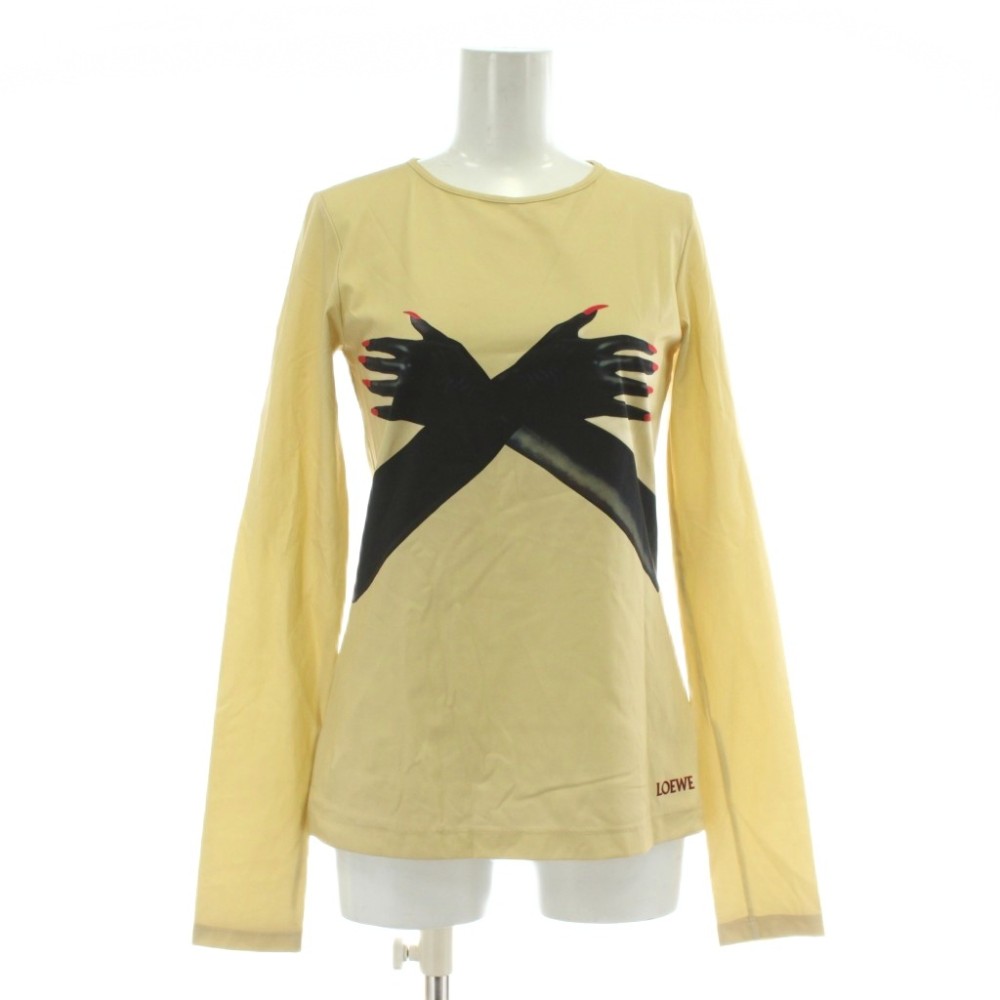 【中古】未使用品 ロエベ LOEWE Tシャツ カットソー ロンT 長袖 クルーネック グローブプリント ロゴ M ベージュ 黒 ブラック S540Y07XBG /XZ ■GY19 レディース 【ベクトル 古着】 260205