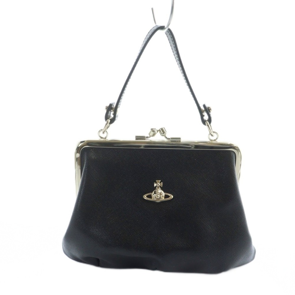 【中古】ヴィヴィアンウエストウッド Vivienne Westwood ハンドバック なめし革 ゴールド金具 金入れ ロゴタイプ 黒 黒いこと ■GY18 /MQ レディース 【ベクター 古着】 260205