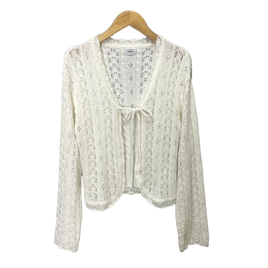 【中古】ザ バーネット The Barnnet クロシェニットカーディガン リボン 長袖 ホワイト 【ベクトル 古着】 260305
