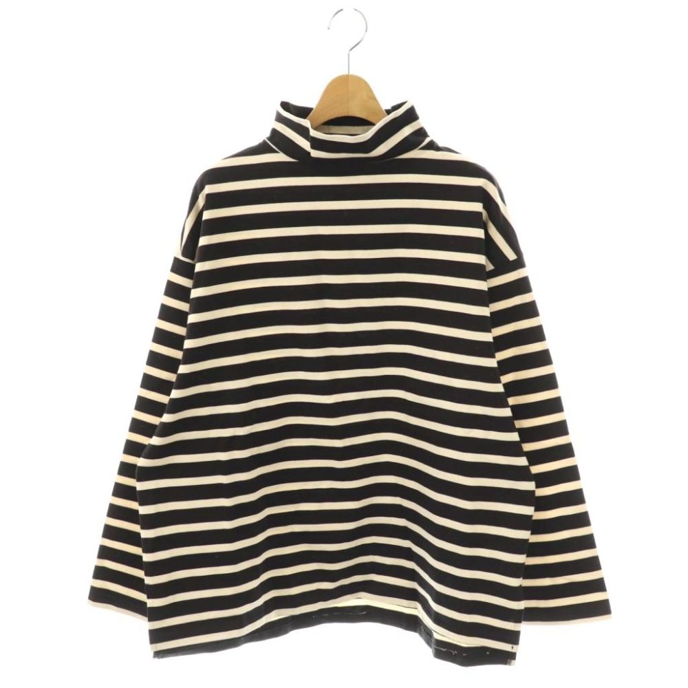 【中古】インテリム INTERIM HYPER BIG SUVIN GIZA BASQUE HIGH NECK BORDER SHIRT カットソー Tシャツ 長袖 ハイネック ボーダー コットン 4 黒 アイボリー /NR ■OS ■AD メンズ 【ベクトル 古着】 260308