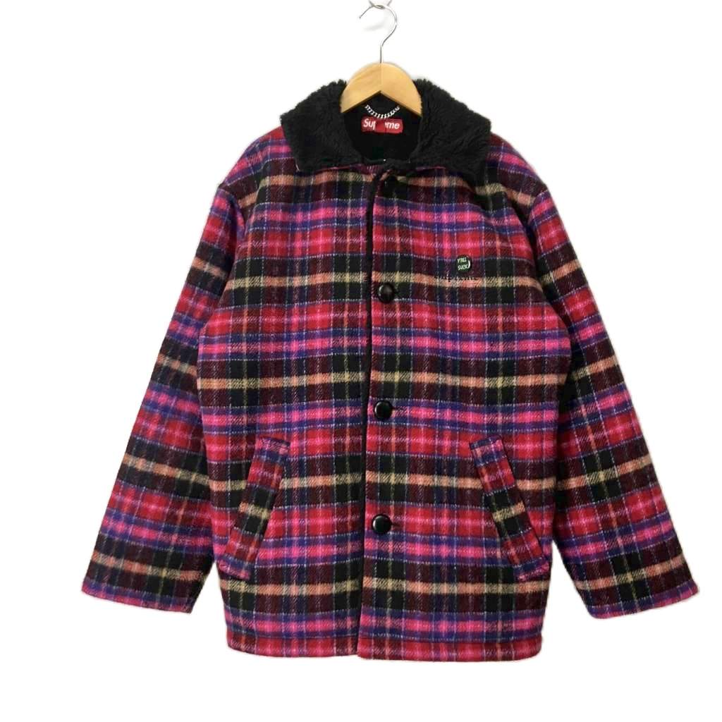 【中古】シュプリーム SUPREME Plaid Car Coat 鉄道車両厚地の外套 照合のしるし 裏ボア 上衣 S さくら色 メンズ 【ベクター 古着】 260310