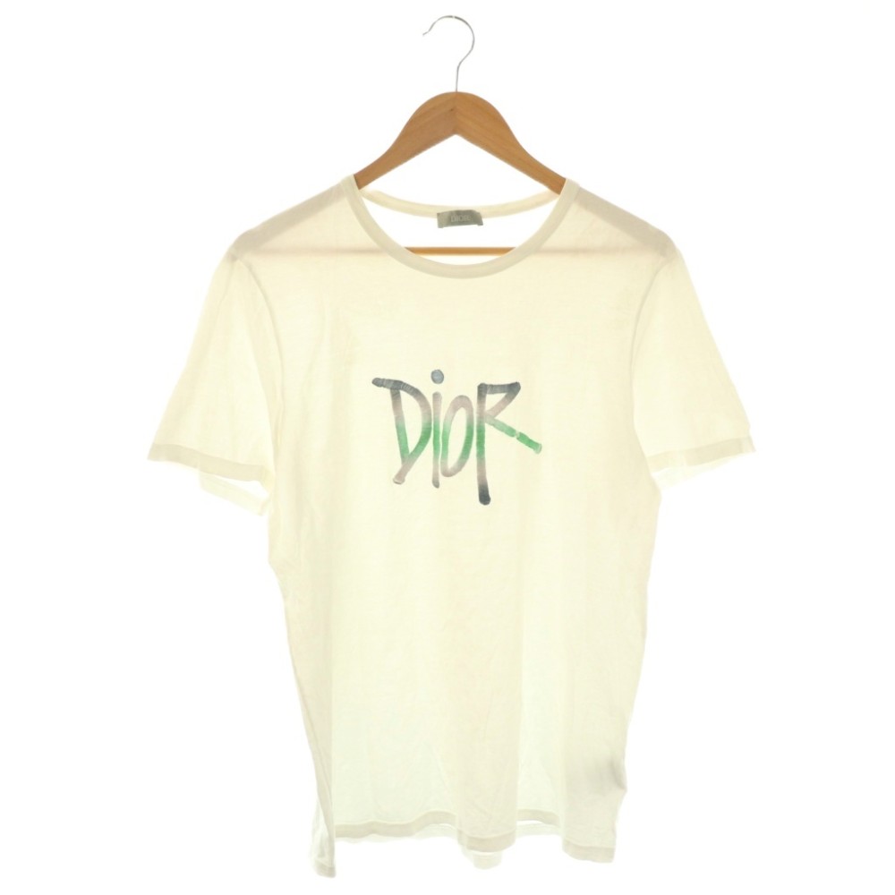 【中古】クリスチャンディオール Dior × SHAWN STUSSY ロゴタイプ刺しゅう 半袖 プルオーバー カットソー 綿織物 L 白 /NR ■os メンズ 【ベクター 古着】 260330