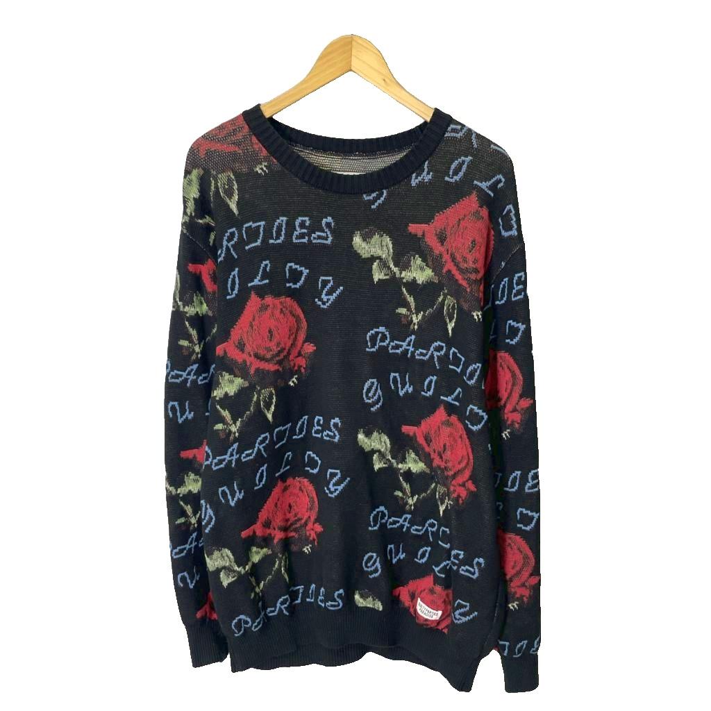 【中古】ワコマリア WACKO MARIA 22AW ROSE JAQUAD SWEATER 編み物 スウェーター 薔薇柄 花柄 長袖 L 黒いこと メンズ 【ベクター 古着】 260405