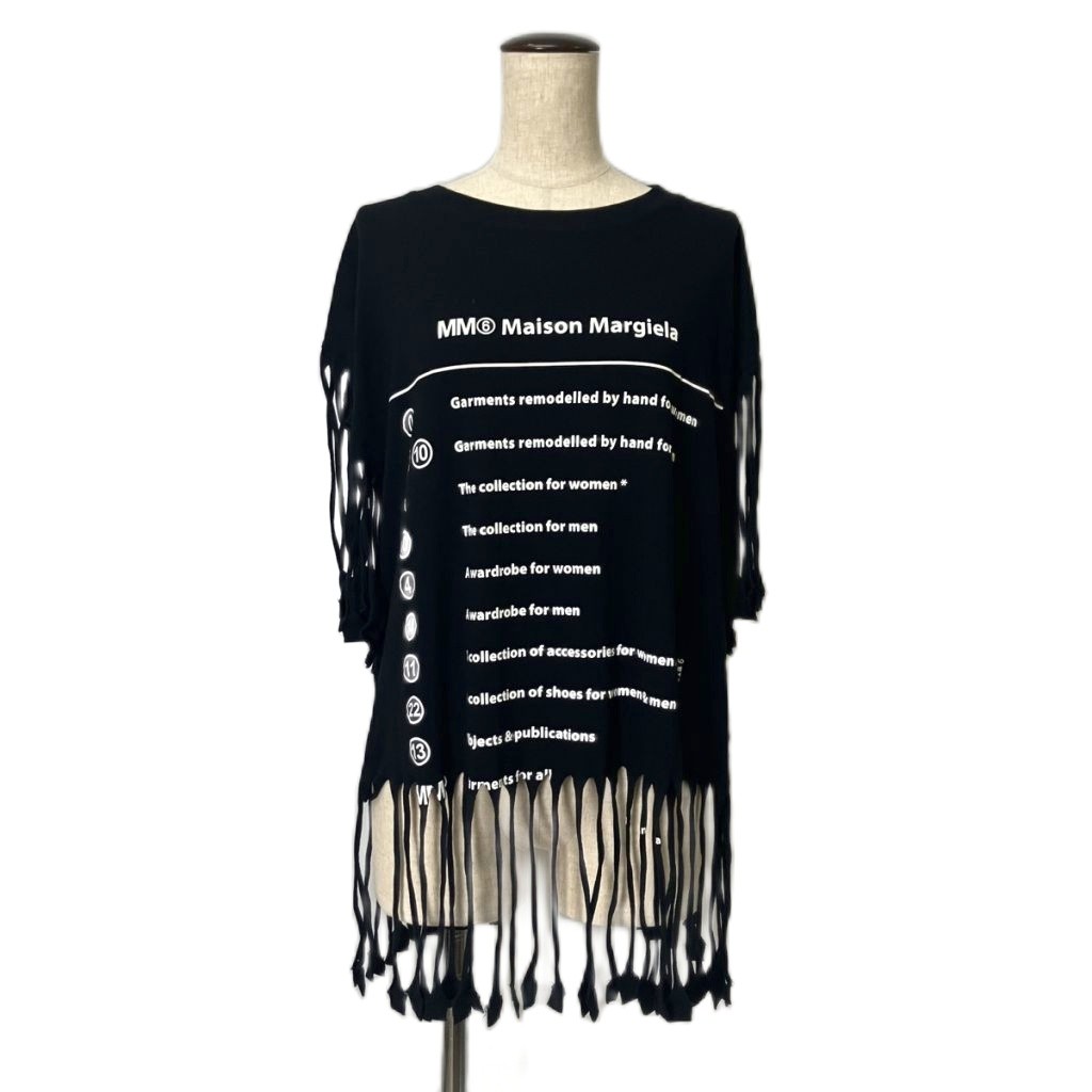 【中古】エムエムシックス メゾンマルジェラ MM6 Maison Margiela ロゴ フリンジ Tシャツ 半袖 カットソー s62gd0082 s23588 S ブラック レディース 【ベクトル 古着】 260407｜ブランド古着ベクトルプレミアム店