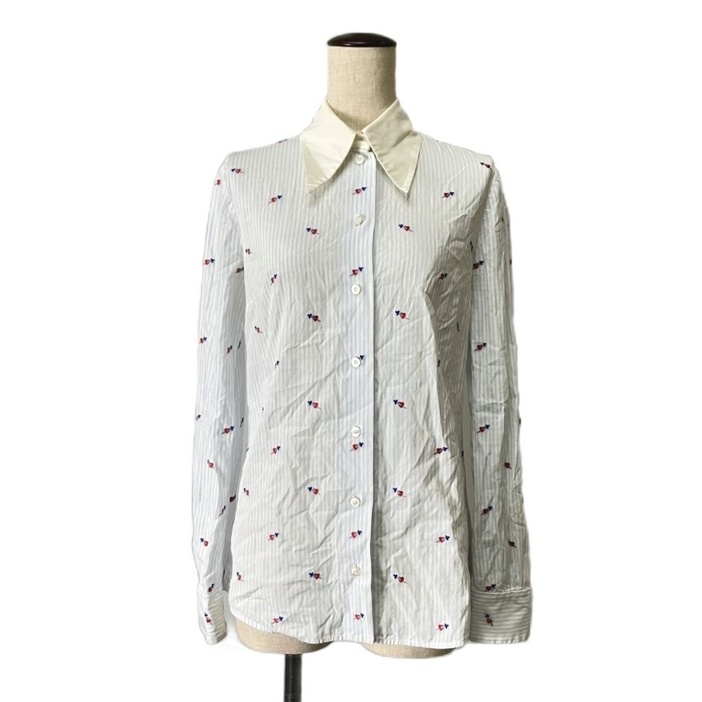 【中古】グッチ GUCCI 縞模様ティーシャツ ハート形人切り包丁 長袖 38 天の原青碧 ■GY06 レディース 【ベクター 古着】 260410