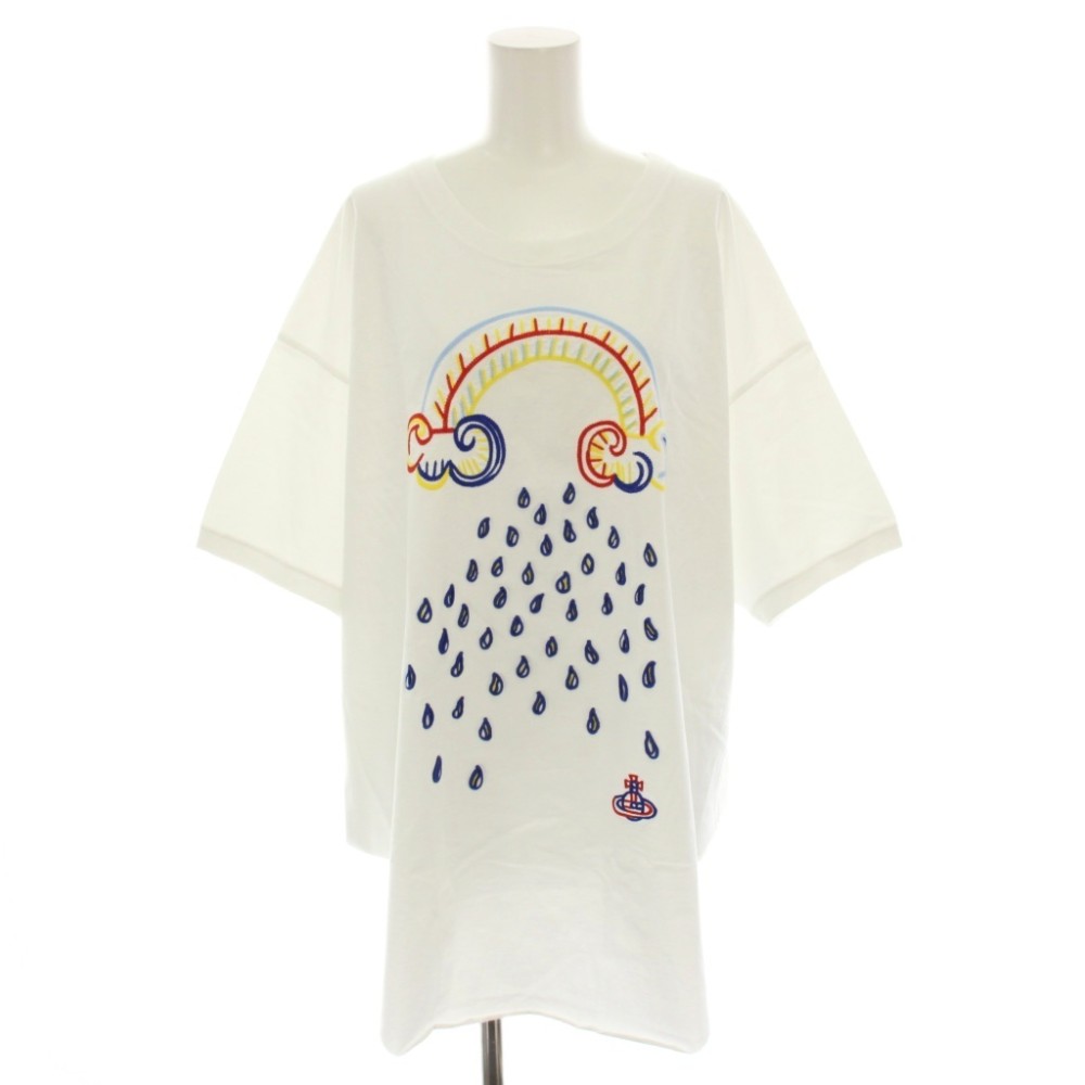【中古】ヴィヴィアンウエストウッドレッドレーベル Vivienne Westwood RED LABEL ティーシャツ カットソー 労働者の一団のど首 半袖 オーブ 雲 虹 雨 刺しゅう 00 白 白いこと 16-12-342006 /YT レディース 【ベクター 古着】 260521