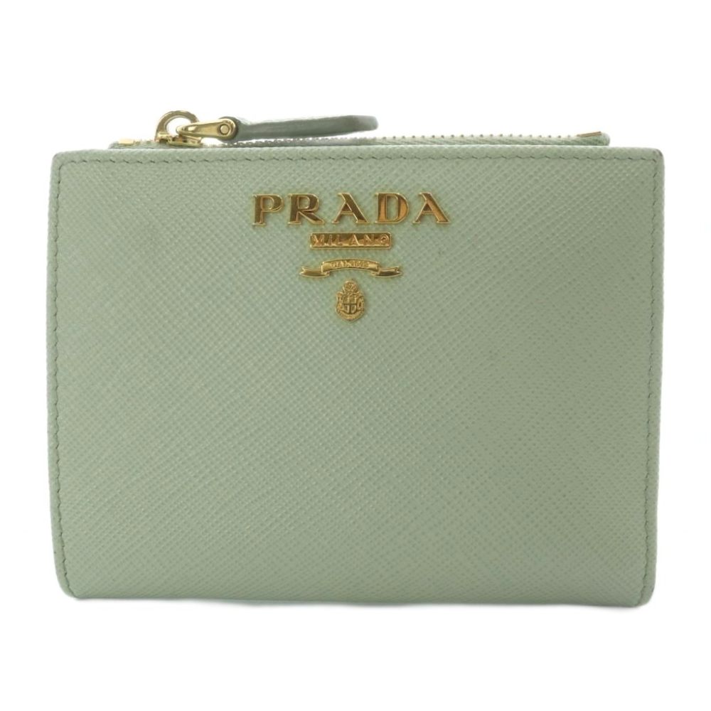 【中古】プラダ PRADA SAFFIANO TRIANGOLO ウォレット 金入れ 二つ折り なめし革 ペパーミント緑であること 1ML050 /YO34 ■SH ■OH レディース 【ベクター 古着】 260521