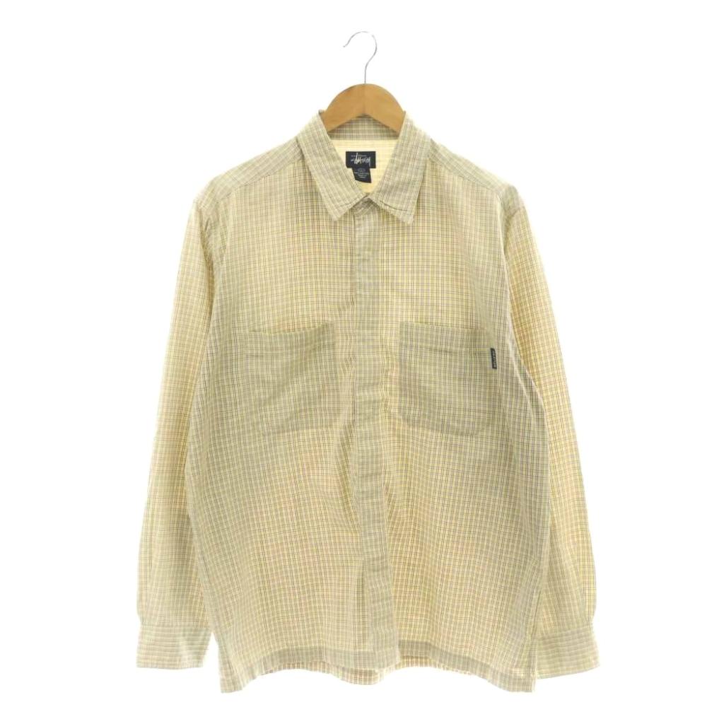 【中古】ステューシー STUSSY 90s 紺下げ札 読み合わせるティーシャツ 心地好い 長袖 L マルチ色合い 黄味がかった 黄色 白 白いこと /SS ■os メンズ 【ベクター 古着】 260521