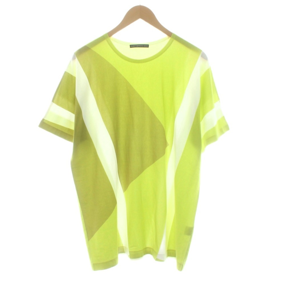 【中古】イッセイミヤケメン ISSEY MIYAKE MEN ティーシャツ カットソー 半袖 総柄 黄緑 ME83JK141 /KU メンズ 【ベクター 古着】 260521