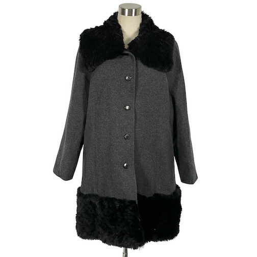 【中古】レリアン Leilian TRABALDO TOGNA 2WAY ロング厚地の外套 ラビットファー 獣の皮 地絹混 薄墨色 13+ XL好いかげんに レディース 【ベクター 古着】 250207