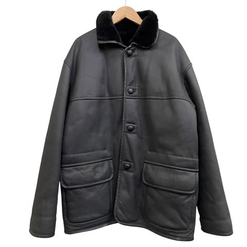 【中古】リアルレザージャケット ボアジャケット ロングコート 胡桃ボタン ムートン 防寒 ブラック メンズ 【ベクトル 古着】 260210