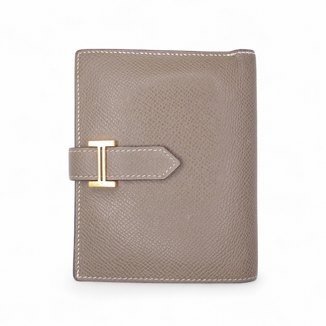 【中古】エルメス HERMES  ベアンコンパクト エトゥープ ゴールド金具 ヴォーエプソン Y目じるし 箱・袋付 レディース 【ベクター 古着】 250708