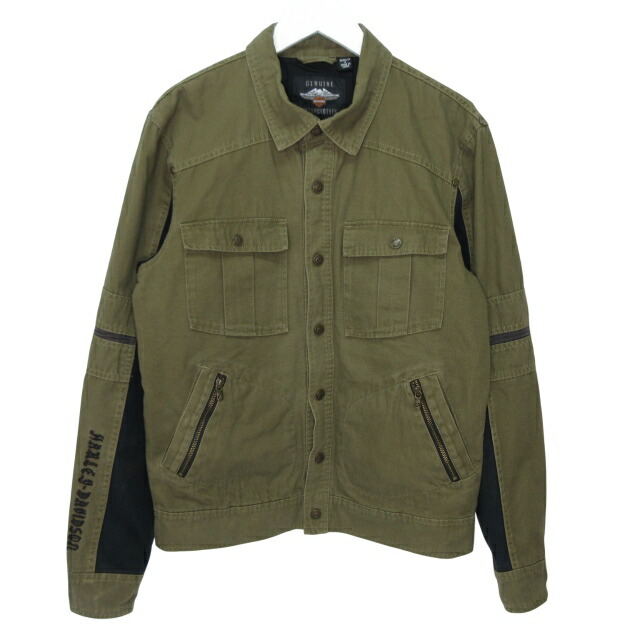 【中古】ハーレーダビッドソン HARLEY DAVIDSON GENUINE MOTORCLOTHES 長袖 コットンキャンバスジャケット ロゴタイプ ツートン S大いさ カーキ 黒いこと E1215062539 0107 メンズ 【ベクター 古着】 260107 メンズファッション-コート・ジャケット