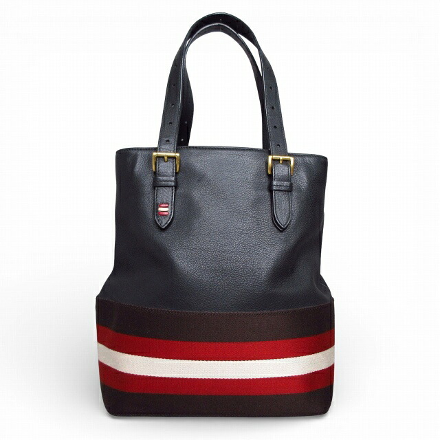 【中古】バリー BALLY トートバッグ ショルダーバッグ ストライプ ブラック MB01290726147 0215 メンズ レディース 【ベクトル 古着】 260215