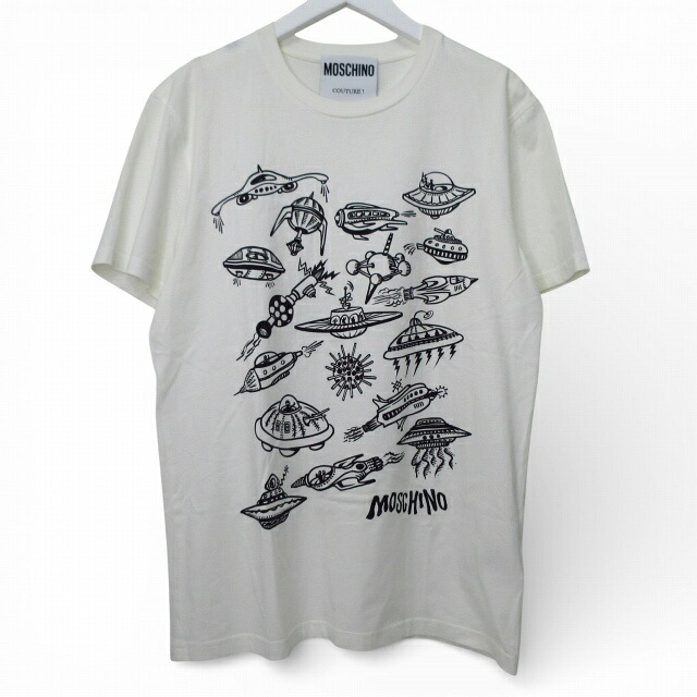【中古】モスキーノ MOSCHINO 美品 Tシャツ 半袖 UFO プリント ホワイト USA38 Lサイズ相当 E0218012639 メンズ 【ベクトル 古着】 260306
