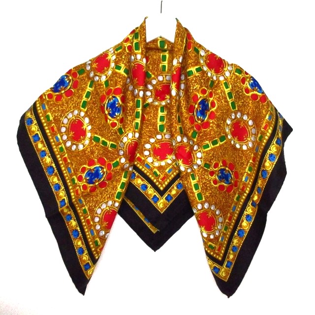 【中古】イヴサンローラン YVES SAINT LAURENT えり巻き 大判 絹地 ヴィンテージ 下げ札付 未当てはめる 箱 総柄 宝飾品柄 ゴールド系 k411510 0521 レディース 【ベクター 古着】 260521