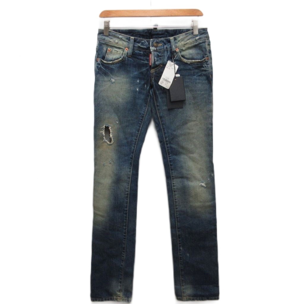 【中古】未使用品 ディースクエアード DSQUARED2 タグ付き デニムパンツ ジーンズ ジップフライ ストレート ローライズ 38 インディゴ 72LA226 ■IBO91 メンズ 【ベクトル 古着】 260320