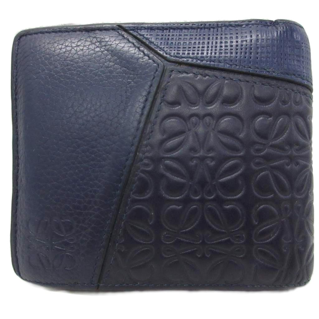 【中古】ロエベ LOEWE パズル バイフォールド ウォレット 財布 二つ折り 小銭入れ有 アナグラム 型押し レザー 皮革 紺 ネイビー メンズ 【ベクトル 古着】 260321