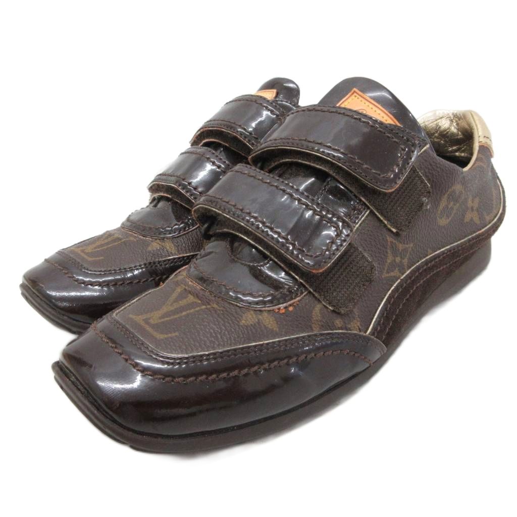 【中古】ルイヴィトン LOUIS VUITTON モノグラム スニーカー 置き目とり捨てる ベルクロ ロゴタイプ シューズ 35.5 23糎 茶 赤銅色 ■IBO93 レディース 【ベクター 古着】 260401