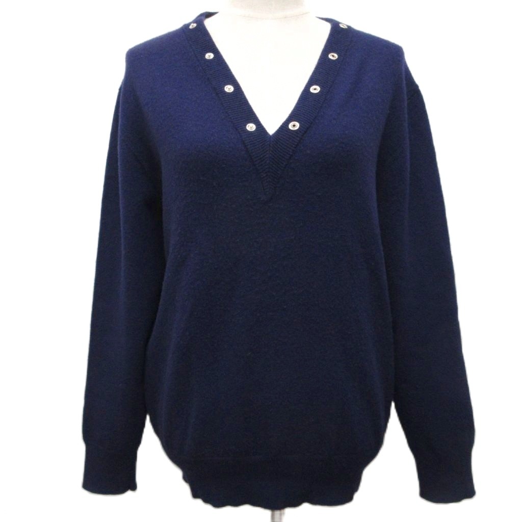 【中古】バレンシアガ BALENCIAGA 17AW 編み物 スウェーター 長袖 V素っ首 スナップボタン 羊毛 36 紺  米国海軍T1376 レディース 【ベクター 古着】 260403
