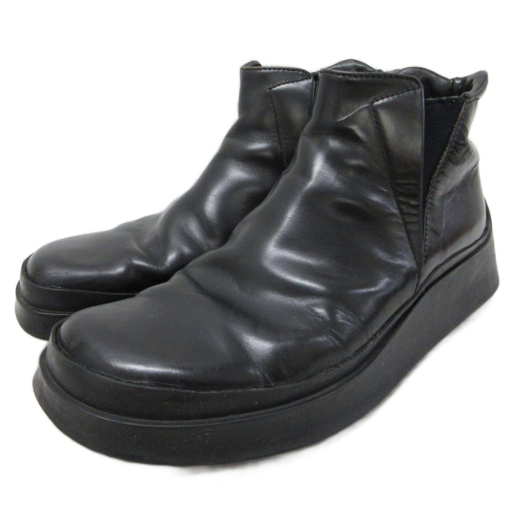 【中古】プラダ PRADA サイドゴアブーツ スクエアトゥ 厚底 なめし革 なめし革 5.5 24.5珊 黒 黒いこと メンズ 【ベクター 古着】 260407