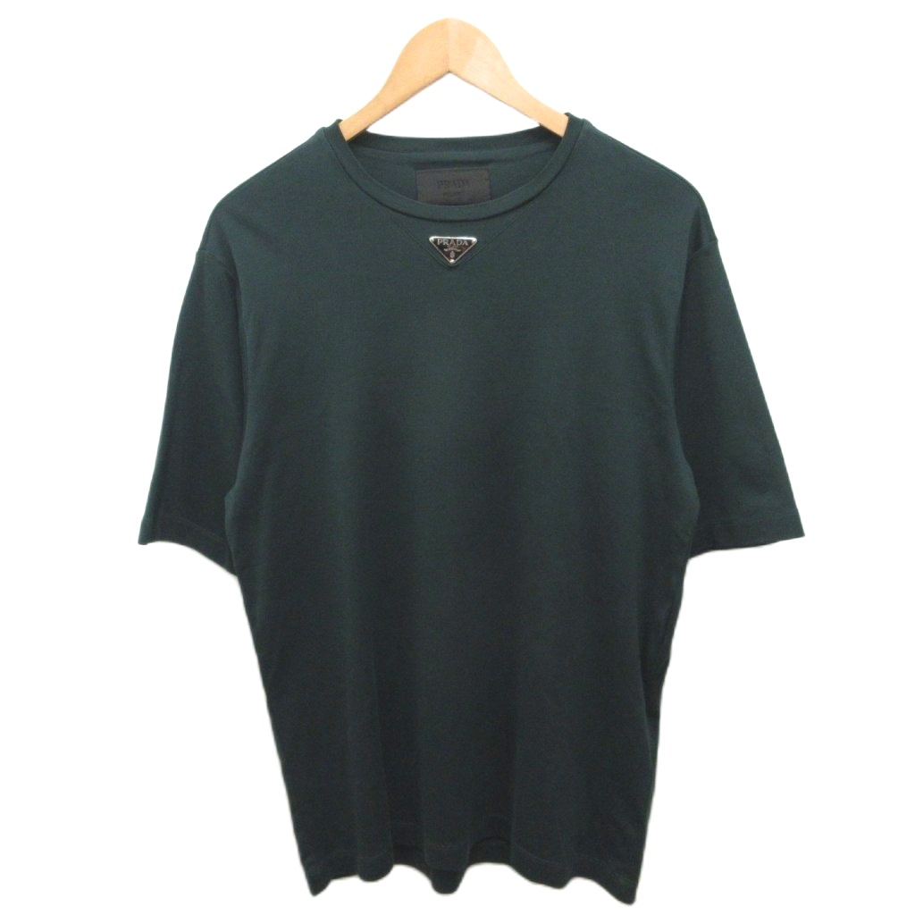 【中古】プラダ PRADA 2024 ３角形ロゴタイプ ティーシャツ カットソー 半袖 ロゴタイプ金具 綿織物 XS 暗然たる緑であること UJN861 S232 240 メンズ 【ベクター 古着】 260419