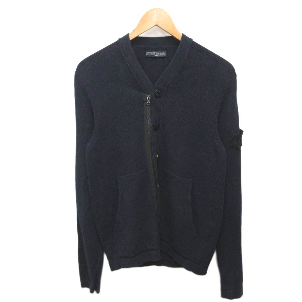 【中古】ストーンアイランド STONE ISLAND ジップカーディガン 綿織物編み物 ロゴタイプ紋章 名取り草 S ダークネイビー 5819502A2 ☆AA★ メンズ 【ベクター 古着】 260505