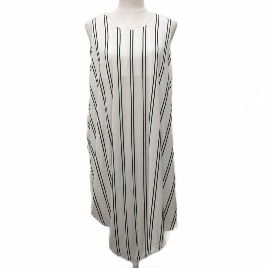 【中古】イッセイミヤケ ISSEY MIYAKE STRIPE DRAPE JERSEY DRESS 衣裳 御召しもの マキシ ロング ノースリーブ 縞模様 2 象牙色 黒 黒いこと IM33JH217 レディース 【ベクター 古着】 260605