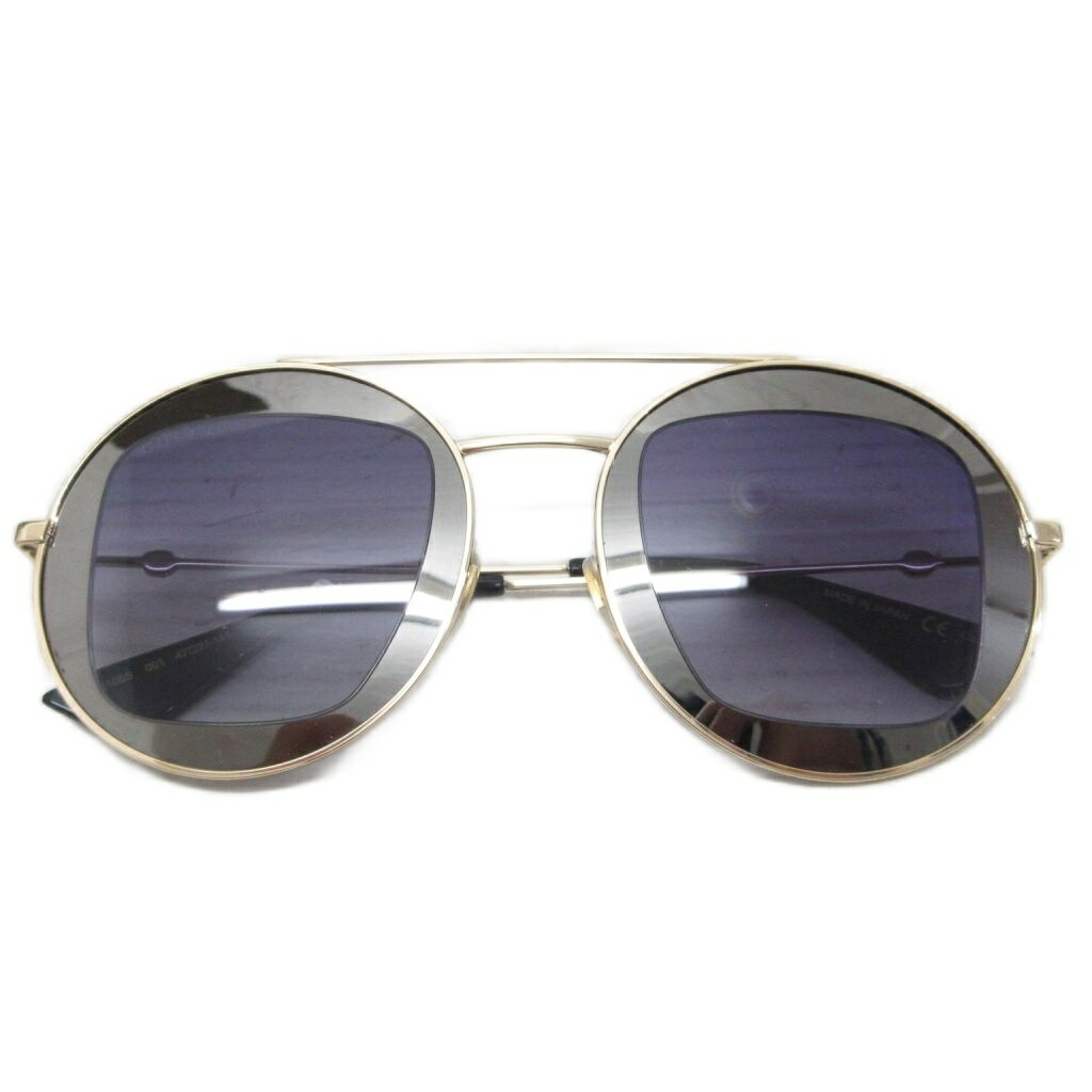 【中古】グッチ GUCCI ダブルブリッジ サングラス アイウェア 眼鏡 ラウンド ビー 47□27-145 ゴールドカラー 黒 ブラック GG0105S レディース 【ベクトル 古着】 260627|ブランド古着ベクトルプレミアム店