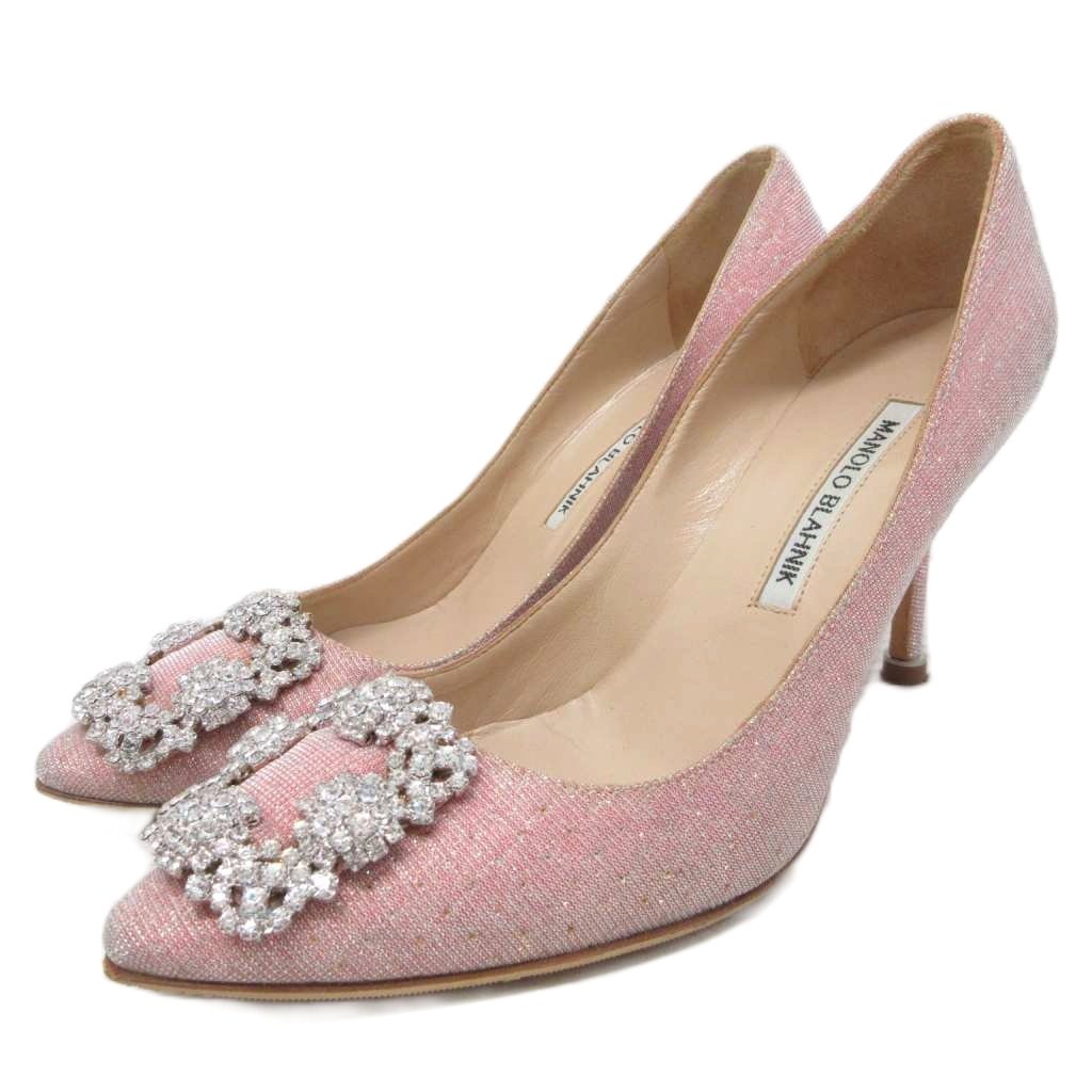 【中古】マノロブラニク MANOLO BLAHNIK ハンギシ パンプス ポインテッドトゥ ピンヒール ビジュー グリッター ラメ 35.5 ピンク レディース 【ベクトル 古着】 260705｜ブランド古着ベクトルプレミアム店