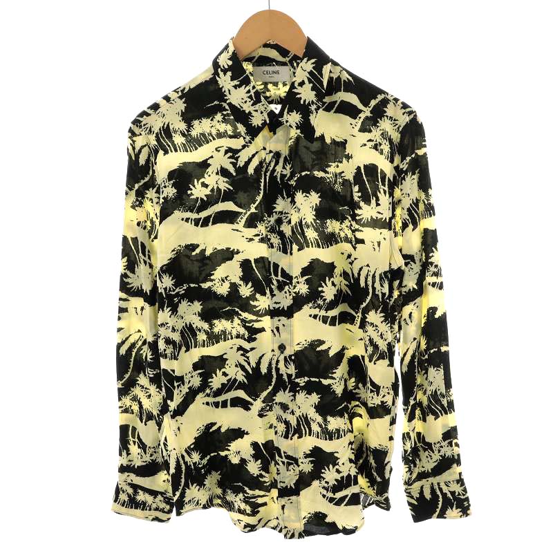 【中古】セリーヌ CELINE 23SS パームツリー ティーシャツ 長袖 37 S 象牙色 黒 黒いこと 2C813275U /AN21 メンズ 【ベクター 古着】 240330