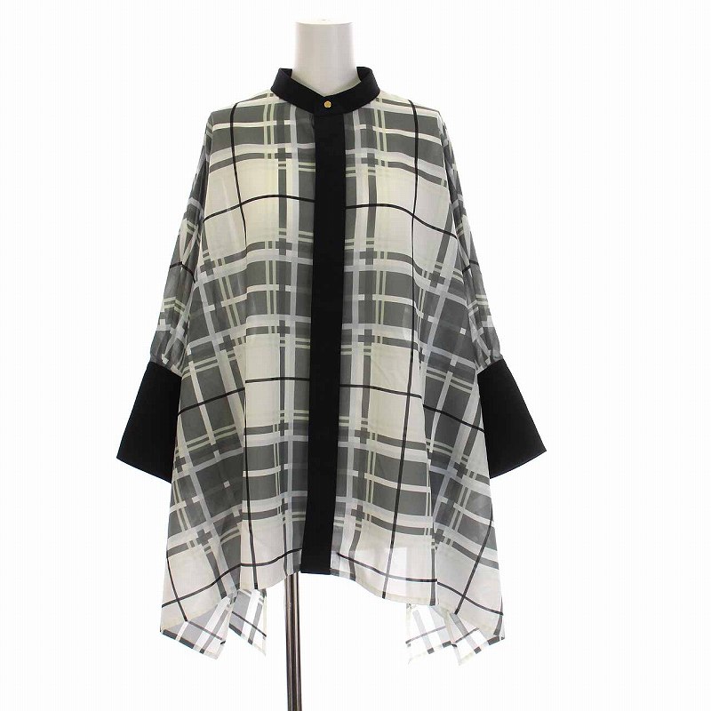 【中古】ザ リラクス THE RERACS 22SS SQUARE BLOUSE スクエアブラウス シャツ シースルー 長袖 F グレー 白 黒 22SS-REBL-304L-J /KH ■PN レディース 【ベクトル 古着】 250728