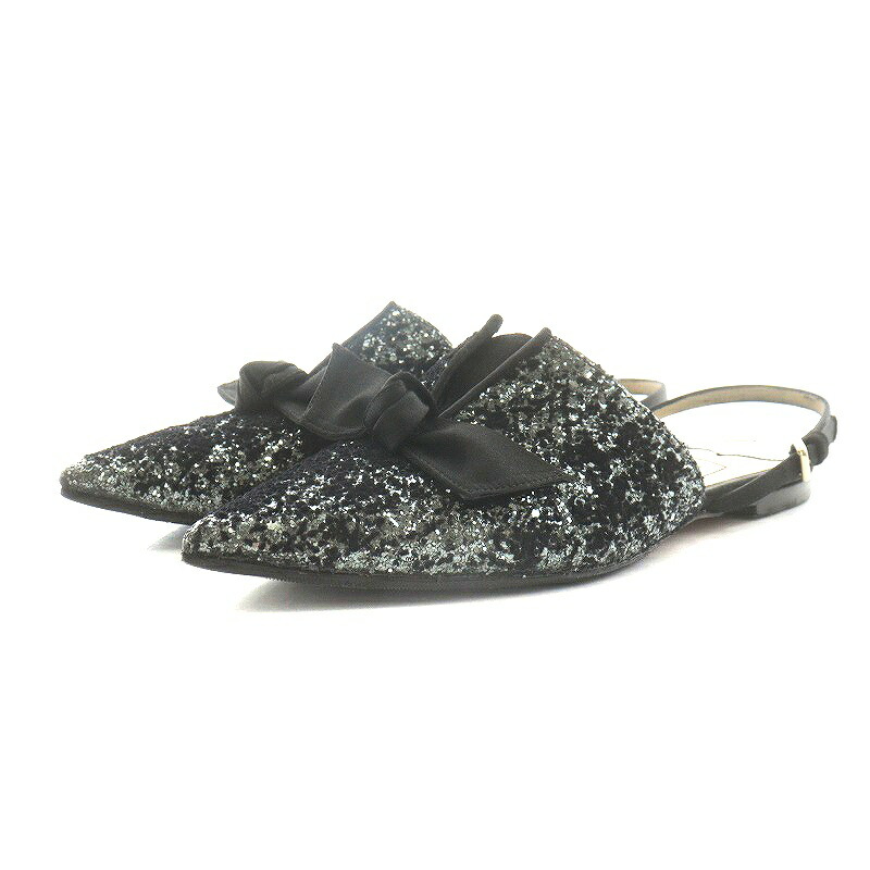 【中古】ジミーチュウ JIMMY CHOO ミュール 同盟罷業一回り ポインテッドトゥ シュロの葉 グリッター 36 23.0糎 黒 黒いこと /KH ■PN ●D レディース 【ベクター 古着】 250728