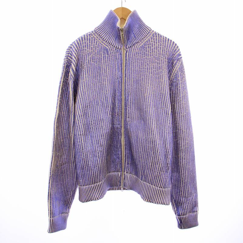 【中古】エムエムシックス メゾンマルジェラ MM6 Maison Margiela 23AW LAMINATED ZIP UP CARDIGAN ラミネートジップアップカーディガン ジャケット ハイネック ストレッチ ウール混 S 紫 パープル /BB メンズ 【ベクトル 古着】 250728