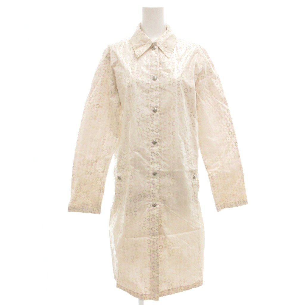 【中古】セリーヌ CELINE 雨合羽 ステンカラー ロング Cマカダム 総柄 36 白 白いこと /GV ■GY47 レディース 【ベクター 古着】 251002