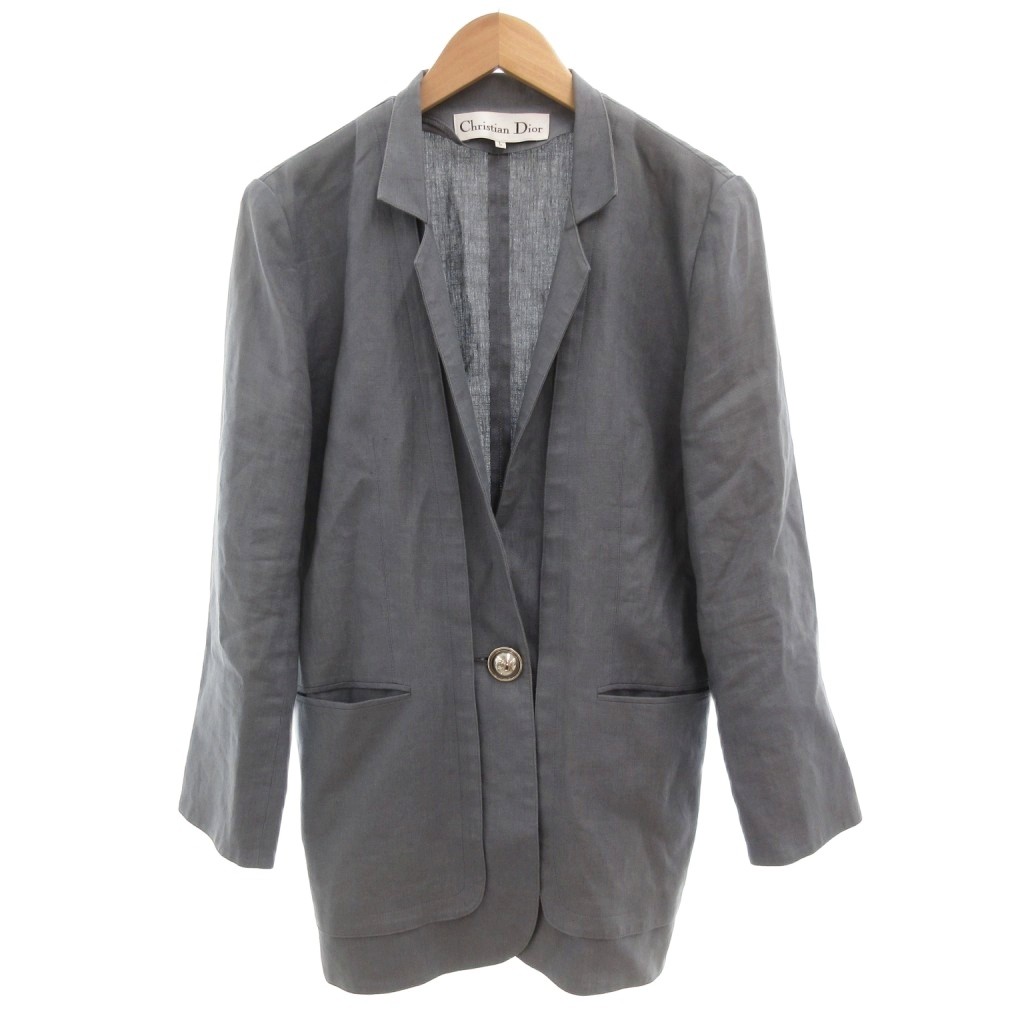 【中古】クリスチャンディオール Dior テーラードジャケット 背抜き シングル 麻 リネン L 薄墨色 春夏 /AE ■GY47 レディース 【ベクター 古着】 251004