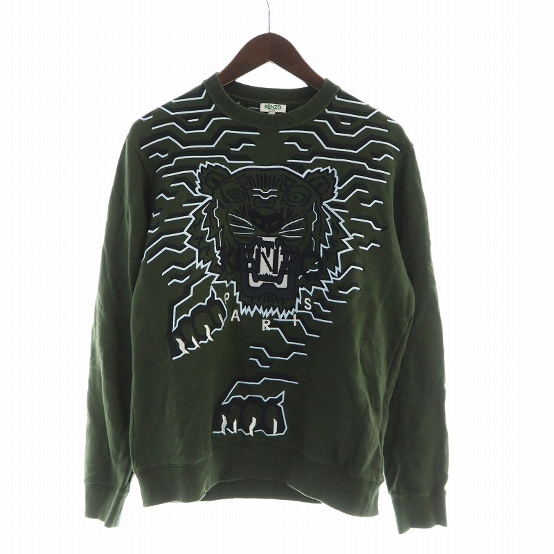 美品✨KENZO タイガー刺繍トレーナー スウェットシャツ ダークグリーン　XS 楽天市場】KENZO ケンゾー スウェット タイガー 刺繍 クルー