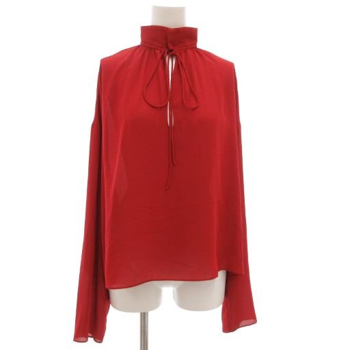 【中古】バレンシアガ BALENCIAGA ブラウス カットソー 長袖 プルオーバー ハイネック リボン 36 赤 レッド /GV ■GY19 レディース 【ベクトル 古着】 251120
