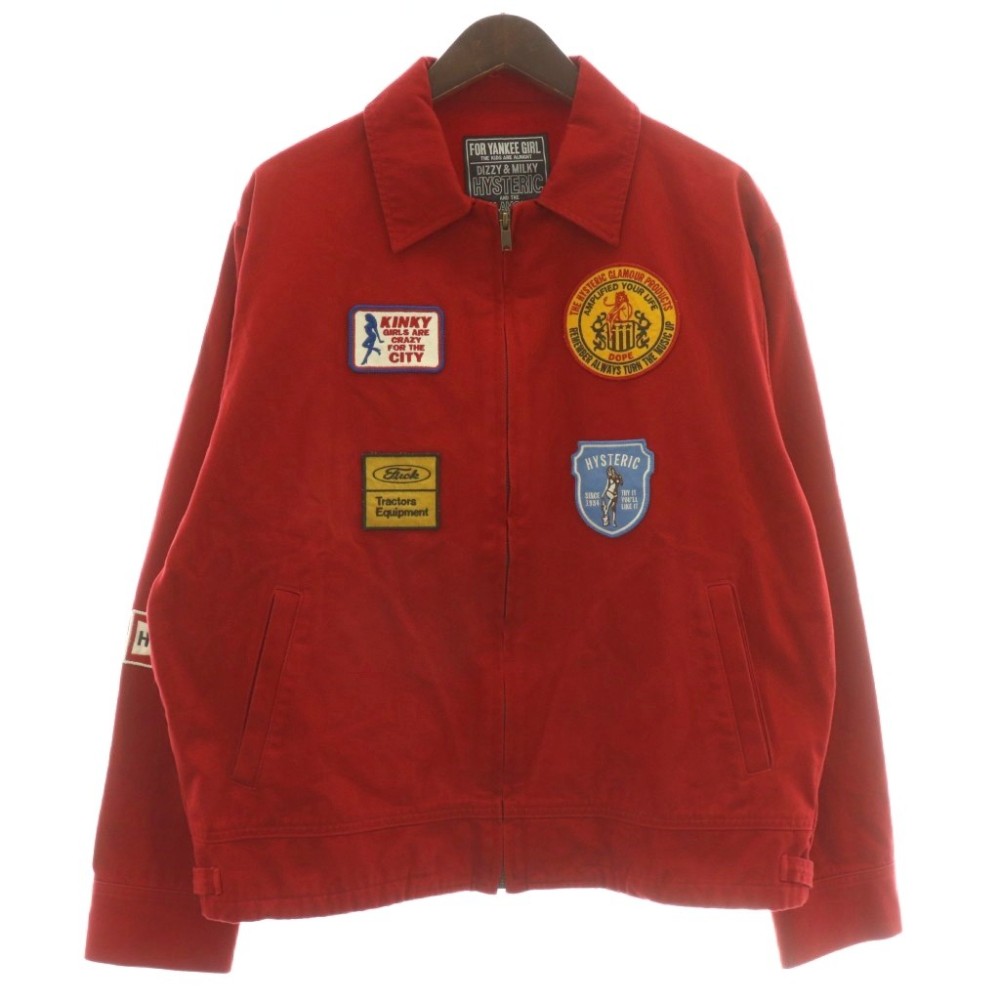 【中古】ヒステリックグラマー HYSTERIC GLAMOUR 23AW パッチカスタム ジャケット ブルゾン アウター ジップアップ ロゴ 刺繍 ワッペン L 赤 レッド 02233AB11 /XZ メンズ 【ベクトル 古着】 251208