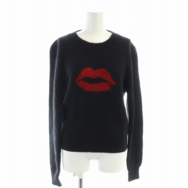 【中古】サンローラン パリ SAINT LAURENT PARIS 17AW Slow Kissing ニット セーター 長袖 ロゴ キスマーク S 黒 ブラック YA2LE 6403 ■GY17 /MQ レディース 【ベクトル 古着】 260123