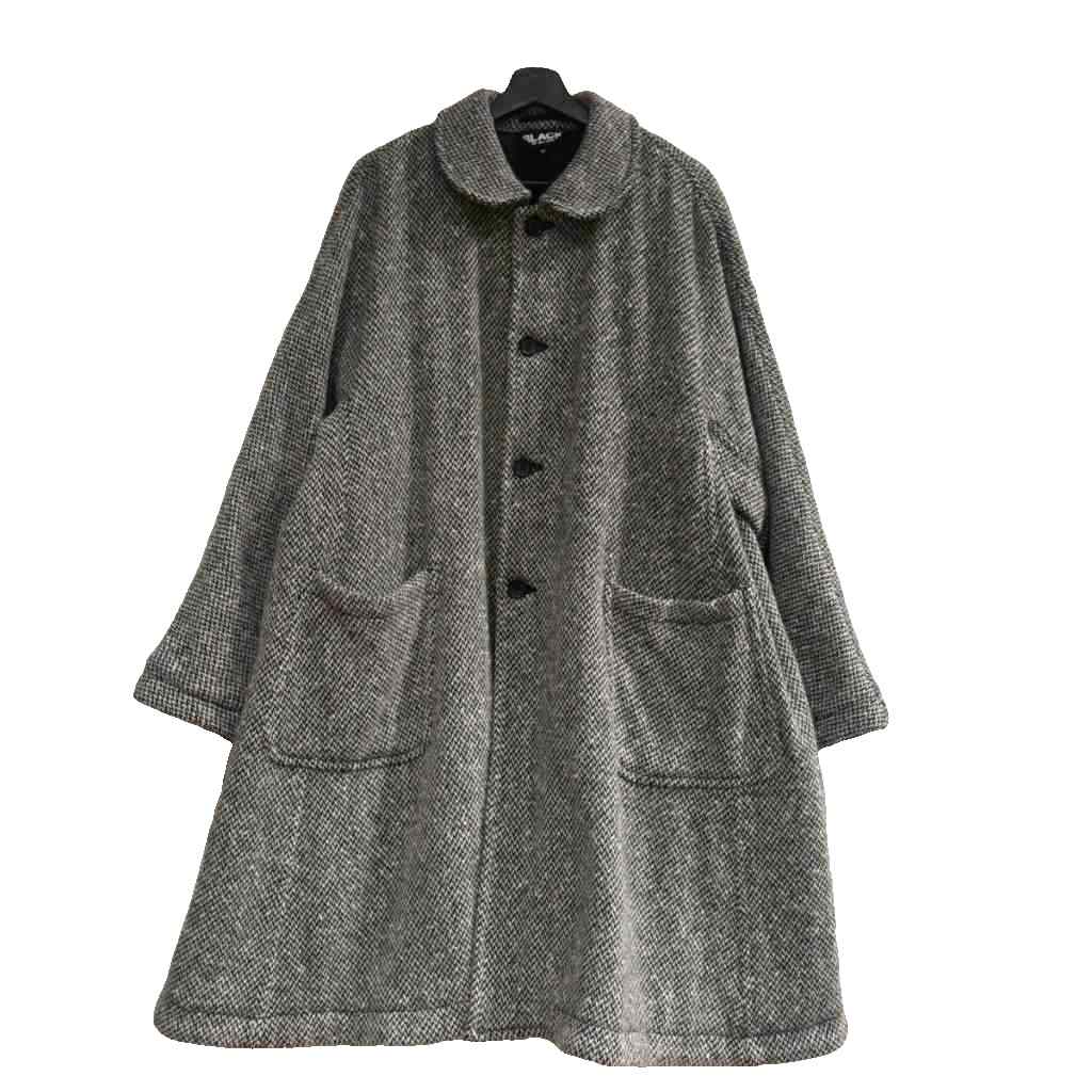 【中古】ブラックコムデギャルソン BLACK COMME des GARCONS 24AW 丸襟コート ツイード ウール混 ラグランスリーブ M グレー 1N-C004 メンズ 【ベクトル 古着】 260128|ブランド古着ベクトルプレミアム店