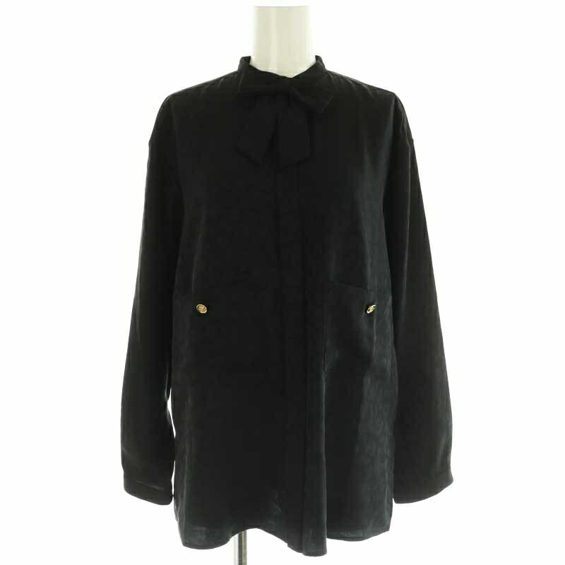 【中古】シャネル CHANEL 23AW レオパードブラウス プルオーバー 長袖 前くい違い ココマーク ココボタン ヒョウ柄 地絹 34 黒 黒いこと /NR ■os レディース 【ベクター 古着】 260204