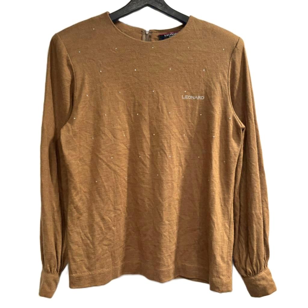 【中古】レオナール LEONARD ファッション カットソー ラインストーン ビジュー シルク ベージュ L ■WGA レディース 【ベクトル 古着】 260222