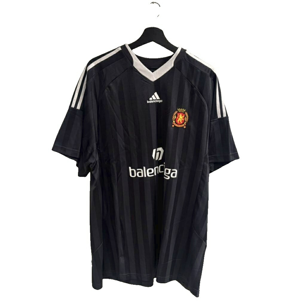 【中古】バレンシアガ BALENCIAGA × adidas オーバーサイズサッカー Vネック 半袖 Tシャツ 3 黒 ブラック 723663 TNV13 メンズ 【ベクトル 古着】 260227