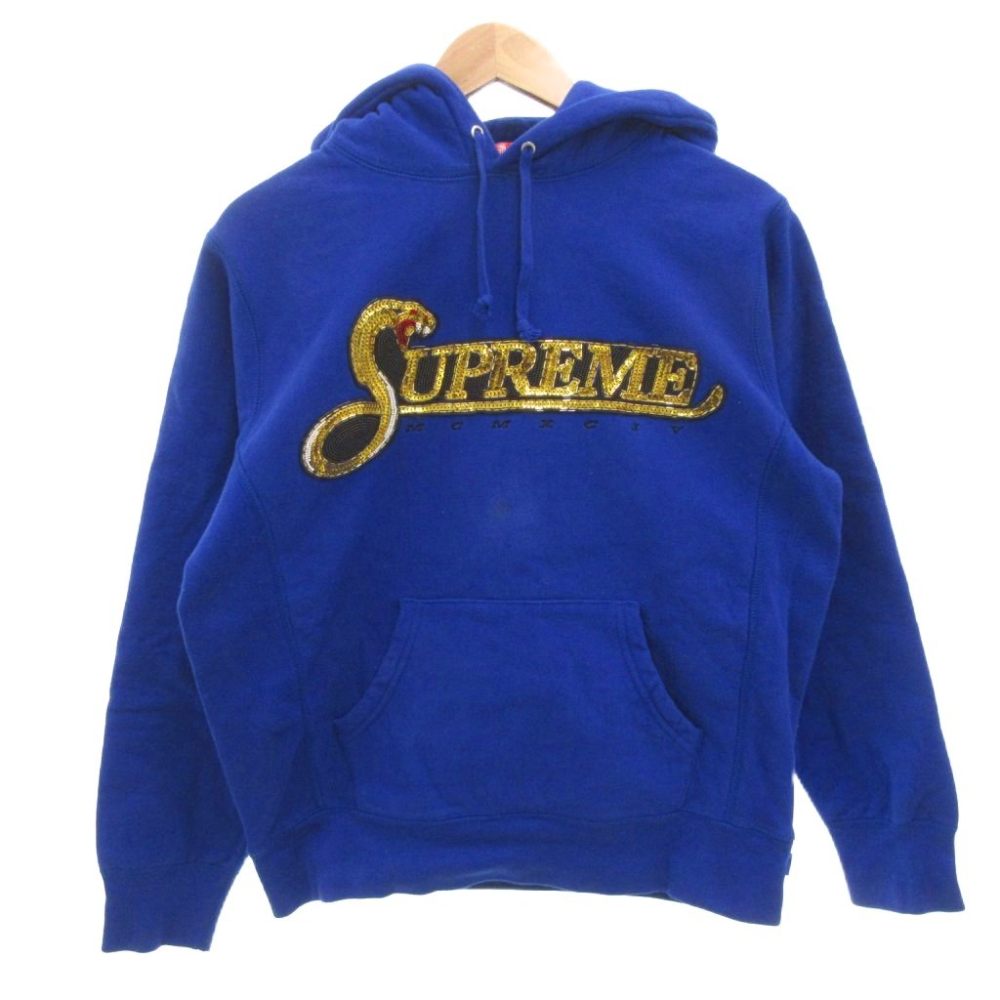 【中古】シュプリーム SUPREME プルオーバー パーカー フーディ スパンコール ロゴ 長袖 S 青 ブルー /FF ■GY18 メンズ 【ベクトル 古着】 260309｜ブランド古着ベクトルプレミアム店