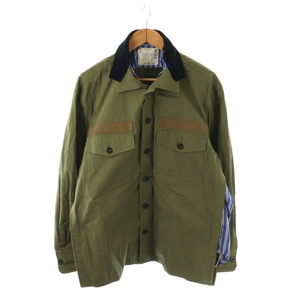 【中古】サカイ sacai 20-02218M FABRIC COMBO SHRTS シャツ 切替 長袖 1 カーキ /HK ■OS ■SH メンズ 【ベクトル 古着】 260309｜ブランド古着ベクトルプレミアム店