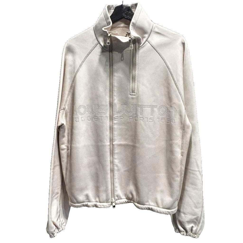 【中古】ルイヴィトン LOUIS VUITTON レザージャケット 革ジャン ジップアップ スタンドカラー 羊革 ラムレザー ロゴ 2018年製 50 オフホワイト メンズ レディース 【ベクトル 古着】 260324｜ブランド古着ベクトルプレミアム店
