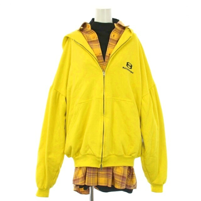 【中古】バレンシアガ BALENCIAGA Unity Sports Icon Layered Hoodie レイヤード パーカー 長袖 オーバーサイズ ジップアップ L 黄色 ネオンイエロー /TK メンズ レディース 【ベクトル 古着】 260408｜ブランド古着ベクトルプレミアム店
