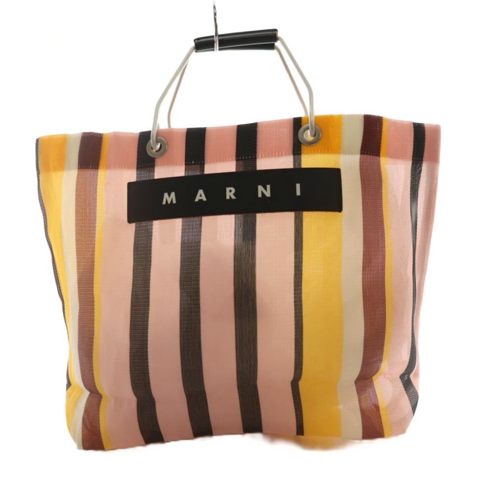 【中古】マルニ MARNI フラワーカフェ FLOWER CAFE ストライプ バッグ トート マルチカラー 黒 ブラック ピンク /SS ■OS レディース 【ベクトル 古着】 260414