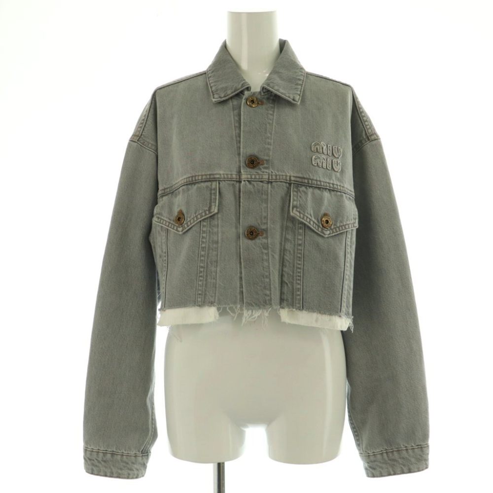 【中古】ミュウミュウ miumiu GWB148 24年 デニムブルゾンジャケット アウター 綿織物 36 薄墨色 /NR ■os ■SH レディース 【ベクター 古着】 260414